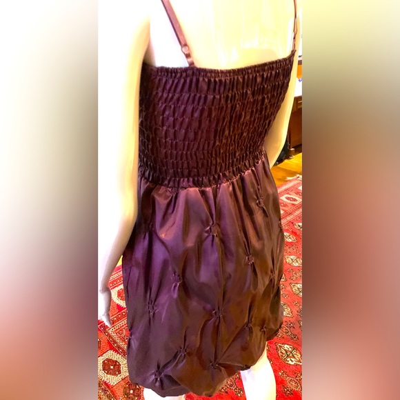 Beautiful shiny mini prom dress rose color big bow spagetthi straps elastic top - Picture 4 of 14